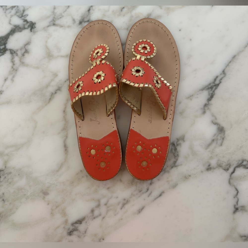 Jack Rogers Leather Gold and Orange Whipstitch Sandal